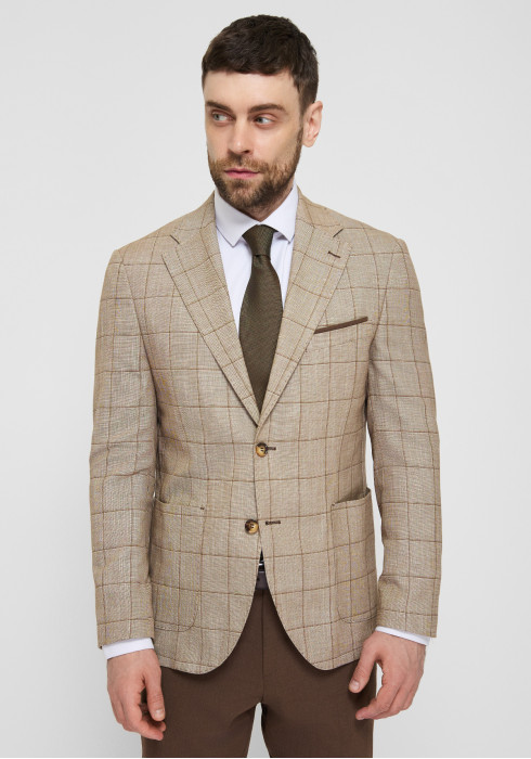 ЧОЛОВІЧИЙ КОСТЮМ ЛЛЯНИЙ БЕЖЕВИЙ В КЛІТИНКУ