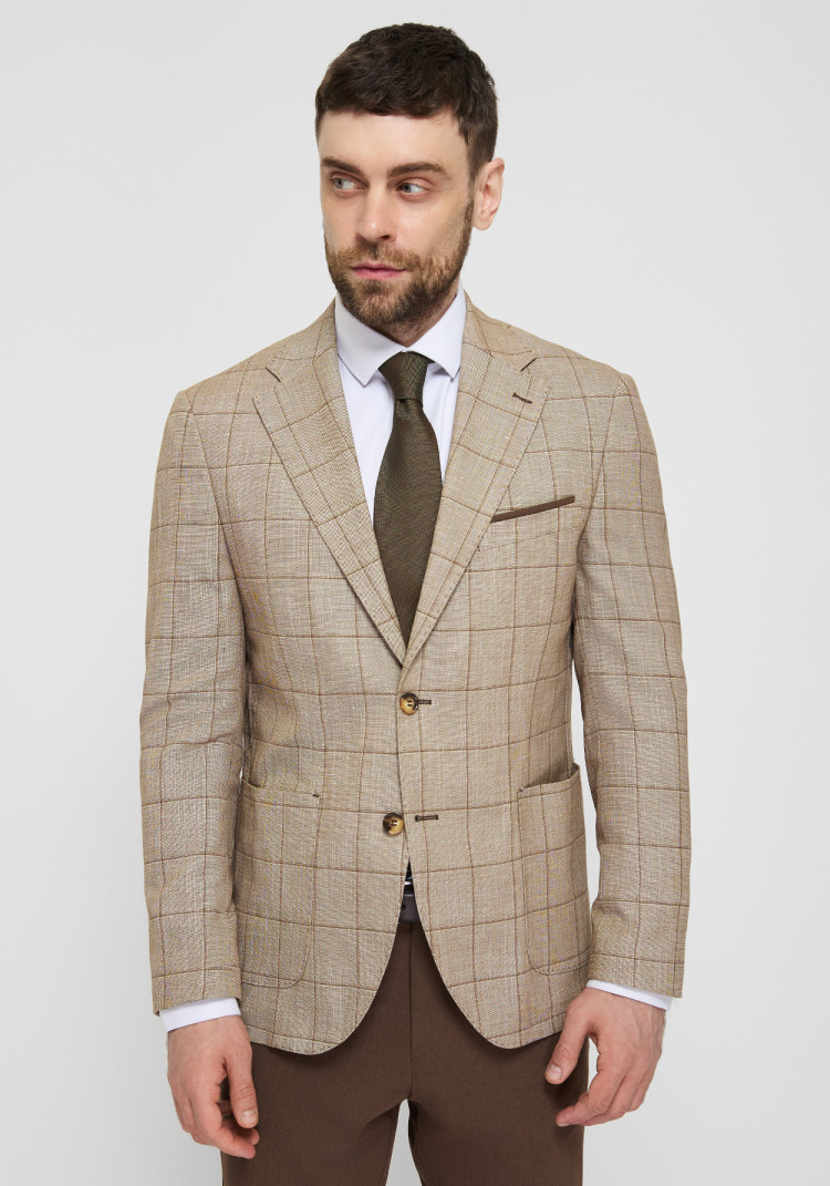 ЧОЛОВІЧИЙ КОСТЮМ ЛЛЯНИЙ БЕЖЕВИЙ В КЛІТИНКУ
