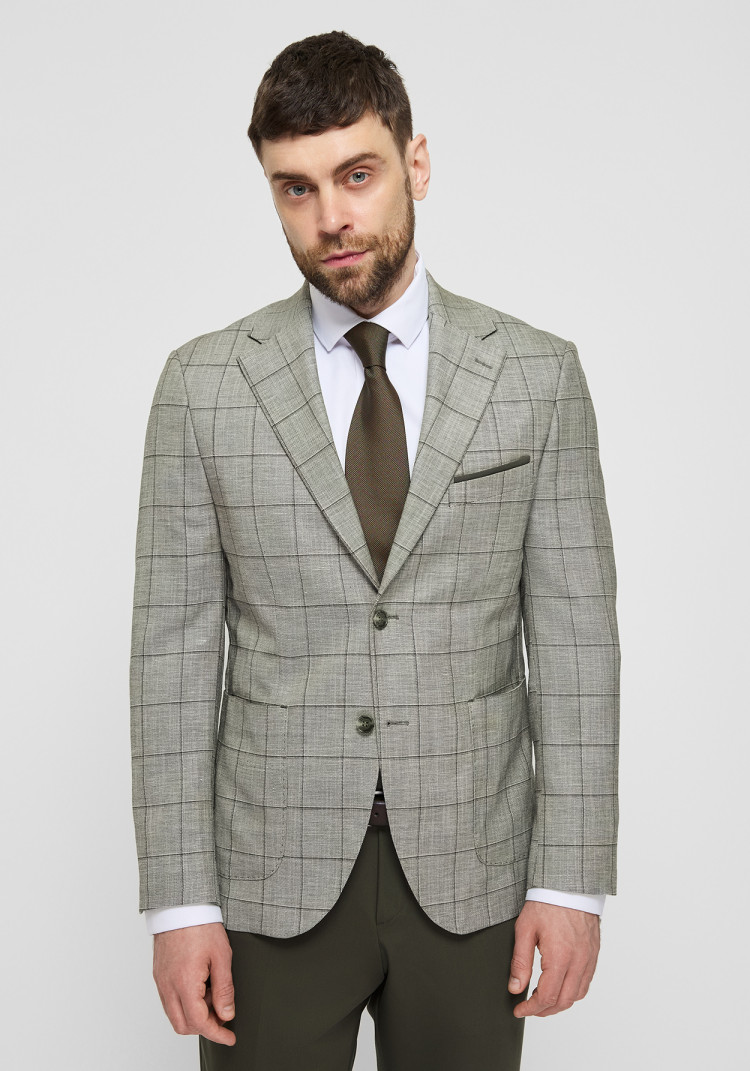 ЧОЛОВІЧИЙ КОСТЮМ ЛЛЯНИЙ ОЛИВКОВИЙ В КЛІТИНКУ