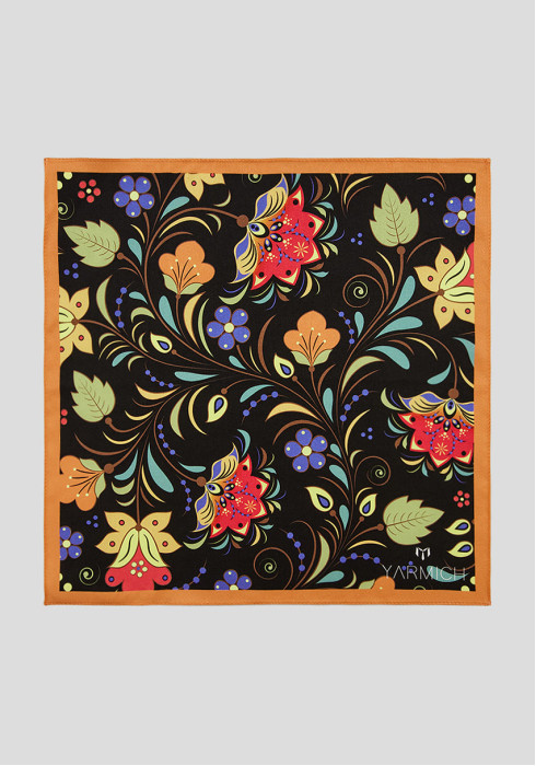 КЛАСИЧНА ЧОЛОВІЧА ХУСТИНКА ЧОРНА ПРИНТ "КВІТИ"