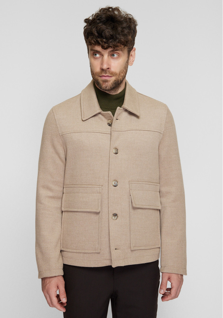 КЛАСИЧНА ЧОЛОВІЧА КУРТКА БЕЖЕВА ОДНОТОННА