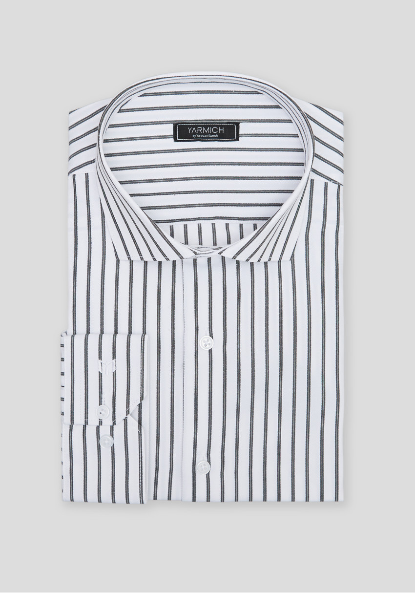 CLASSIC MEN'S WHITE SHIRT WITH BLACK STRIPE UNDER TIE, Photo 1