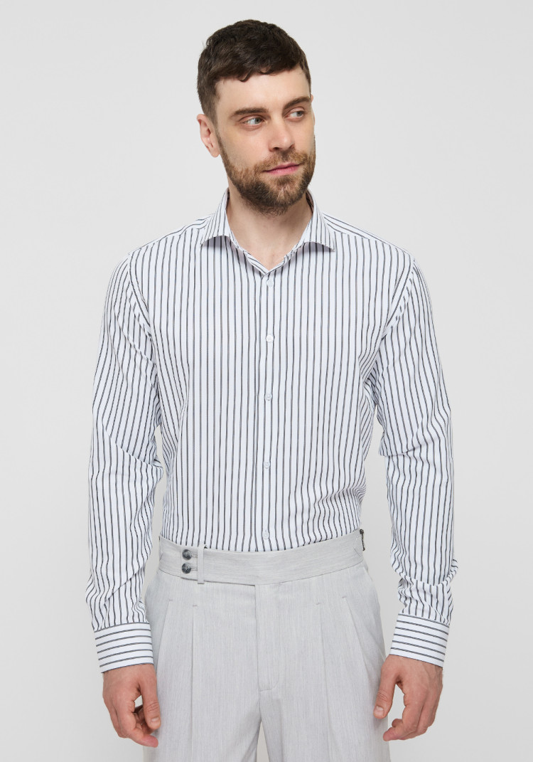 CLASSIC MEN'S WHITE SHIRT WITH BLACK STRIPE UNDER TIE, Photo 1