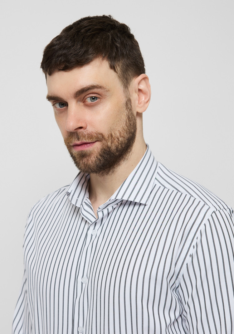 CLASSIC MEN'S WHITE SHIRT WITH BLACK STRIPE UNDER TIE, Photo 2
