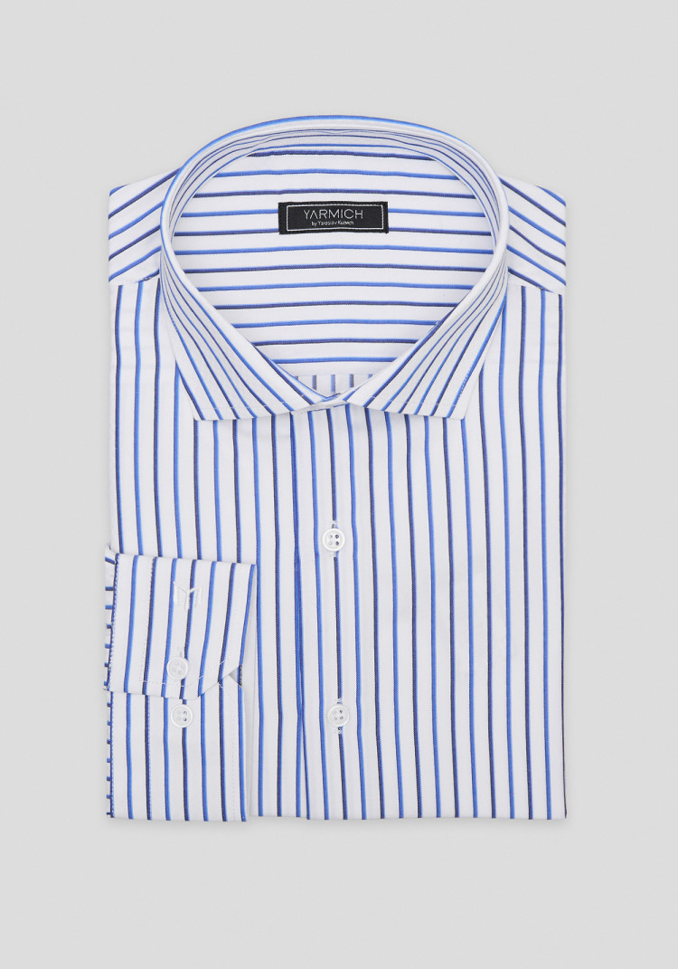 CLASSIC MEN'S SHIRT WHITE WITH BLUE STRIPES FOR A TIE