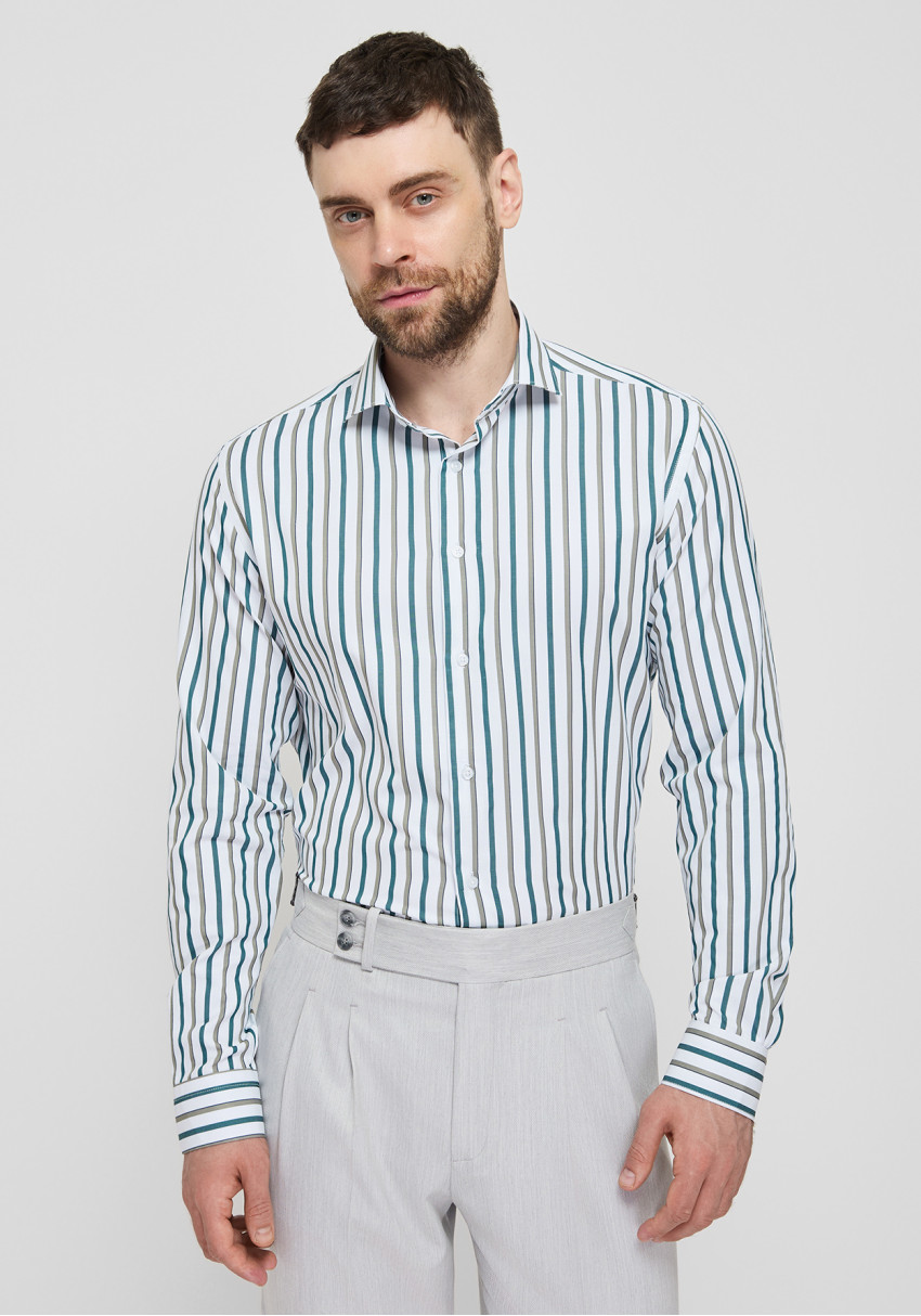 Classic men's white shirt with green stripe under tie, Photo 1
