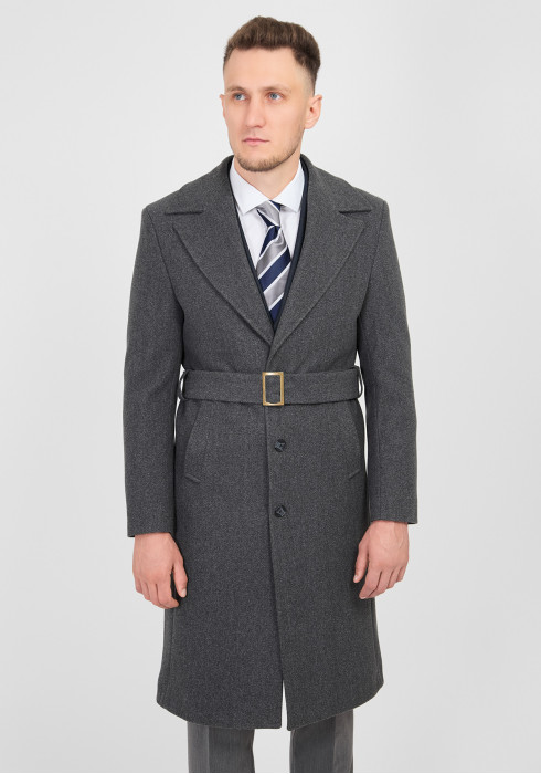 КЛАСИЧНЕ ЧОЛОВІЧЕ ПАЛЬТО ОДНОБОРТНЕ СІРЕ ОДНОТОННЕ