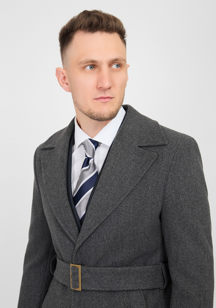 КЛАСИЧНЕ ЧОЛОВІЧЕ ПАЛЬТО ОДНОБОРТНЕ СІРЕ ОДНОТОННЕ, Фото 1