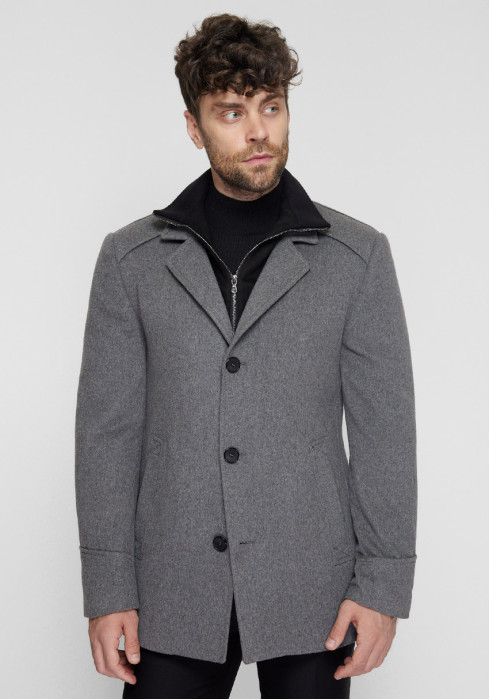 GRAY SINGLE BREASTED CLASSIC MEN'S COAT