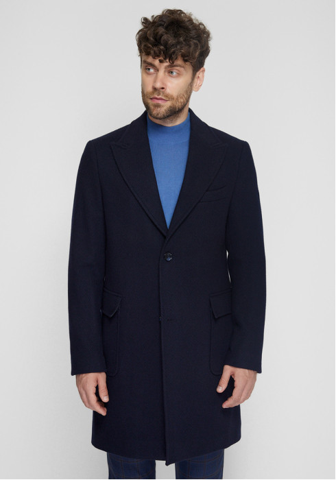 КЛАСИЧНЕ ЧОЛОВІЧЕ ПАЛЬТО ОДНОБОРТНЕ ТЕМНО-СИНЄ