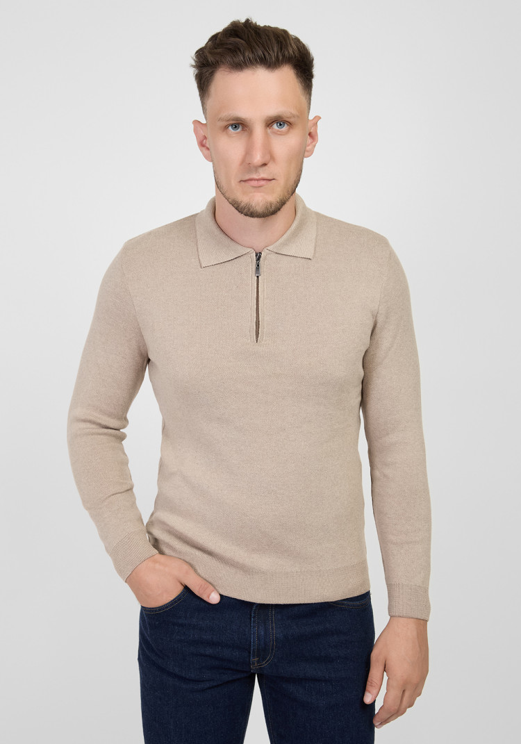 КЛАСИЧНЕ ЧОЛОВІЧЕ ПОЛО БЕЖЕВЕ ДОВГИЙ РУКАВ