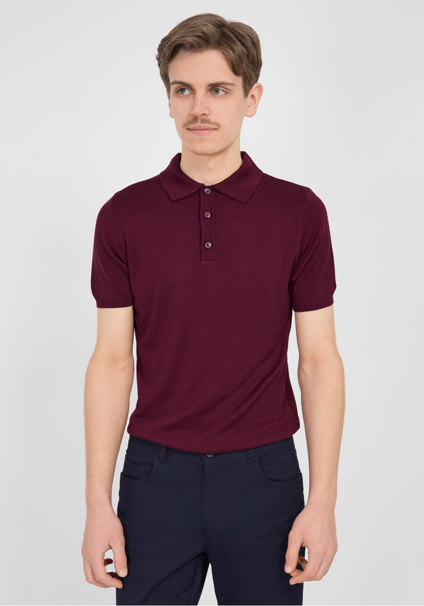 CLASSIC MEN'S BURGUNDY POLO WITH BUTTONS, Photo 1