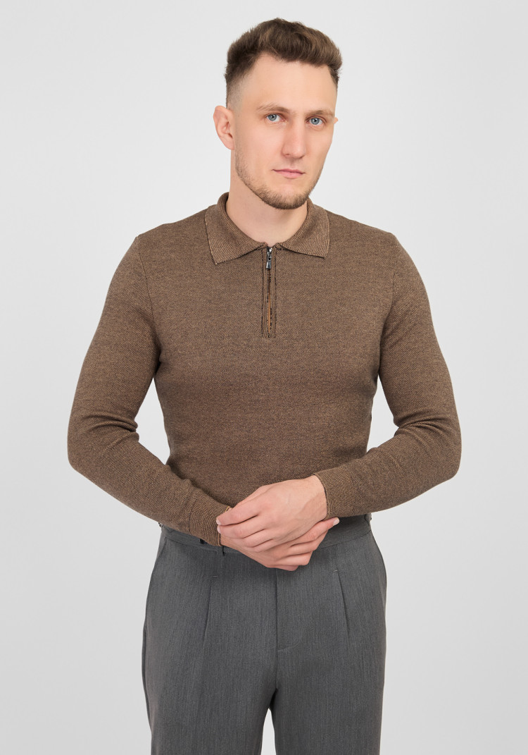 КЛАСИЧНЕ ЧОЛОВІЧЕ ПОЛО ДОВГИЙ РУКАВ ТЕМНО-КОРИЧНЕВЕ