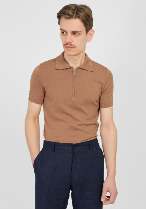 КЛАССИЧЕСКОЕ МУЖСКОЕ ПОЛО КОРИЧНЕВОЕ НА МОЛНИИ