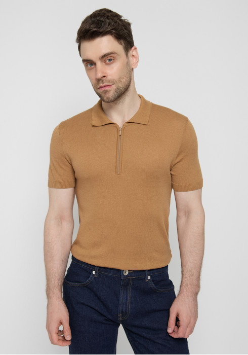 КЛАССИЧЕСКОЕ МУЖСКОЕ ПОЛО СВЕТЛО-КОРИЧНЕВОЕ С МОЛНИЕЙ