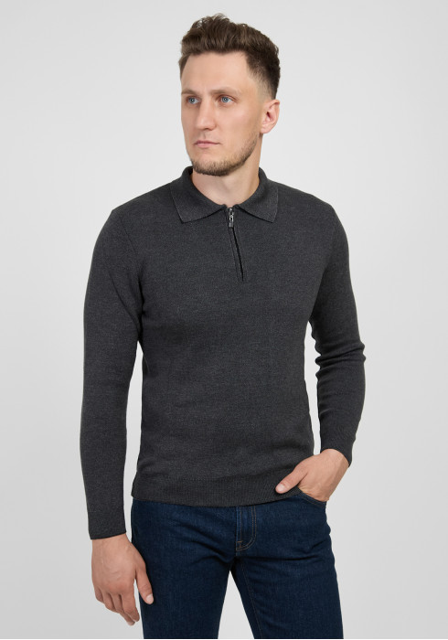 КЛАСИЧНЕ ЧОЛОВІЧЕ ПОЛО ТЕМНО-СІРЕ ДОВГИЙ РУКАВ