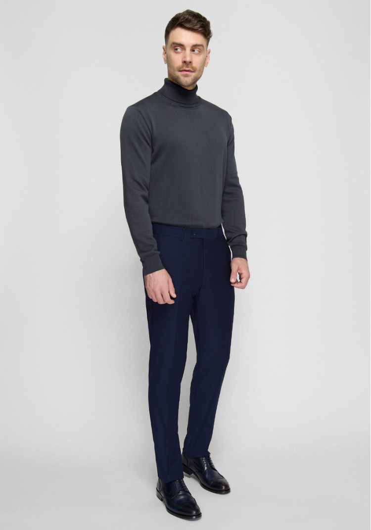 КЛАСИЧНІ ЧОЛОВІЧІ БРЮКИ СИНІ ОДНОТОННІ SLIM FIT, Фото 3