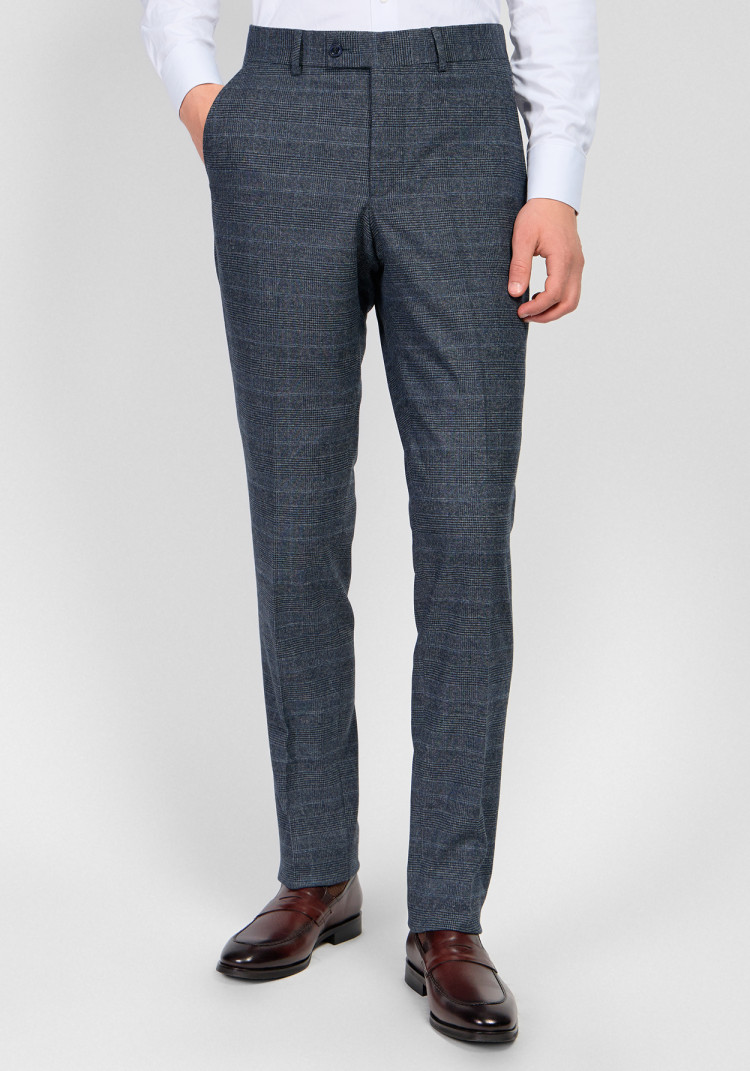 КЛАСИЧНІ ЧОЛОВІЧІ БРЮКИ ТЕМНО-СИНІ В КЛІТИНКУ