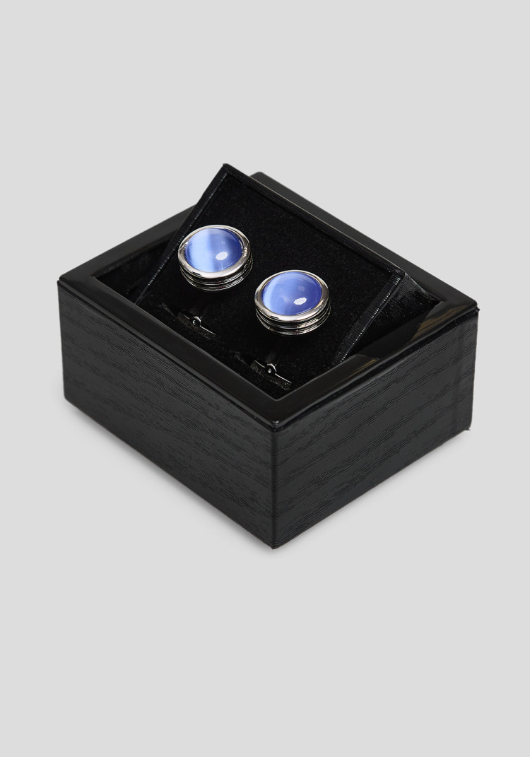 CLASSIC MEN'S CUFFLINKS BLUE ROUND, Photo 1