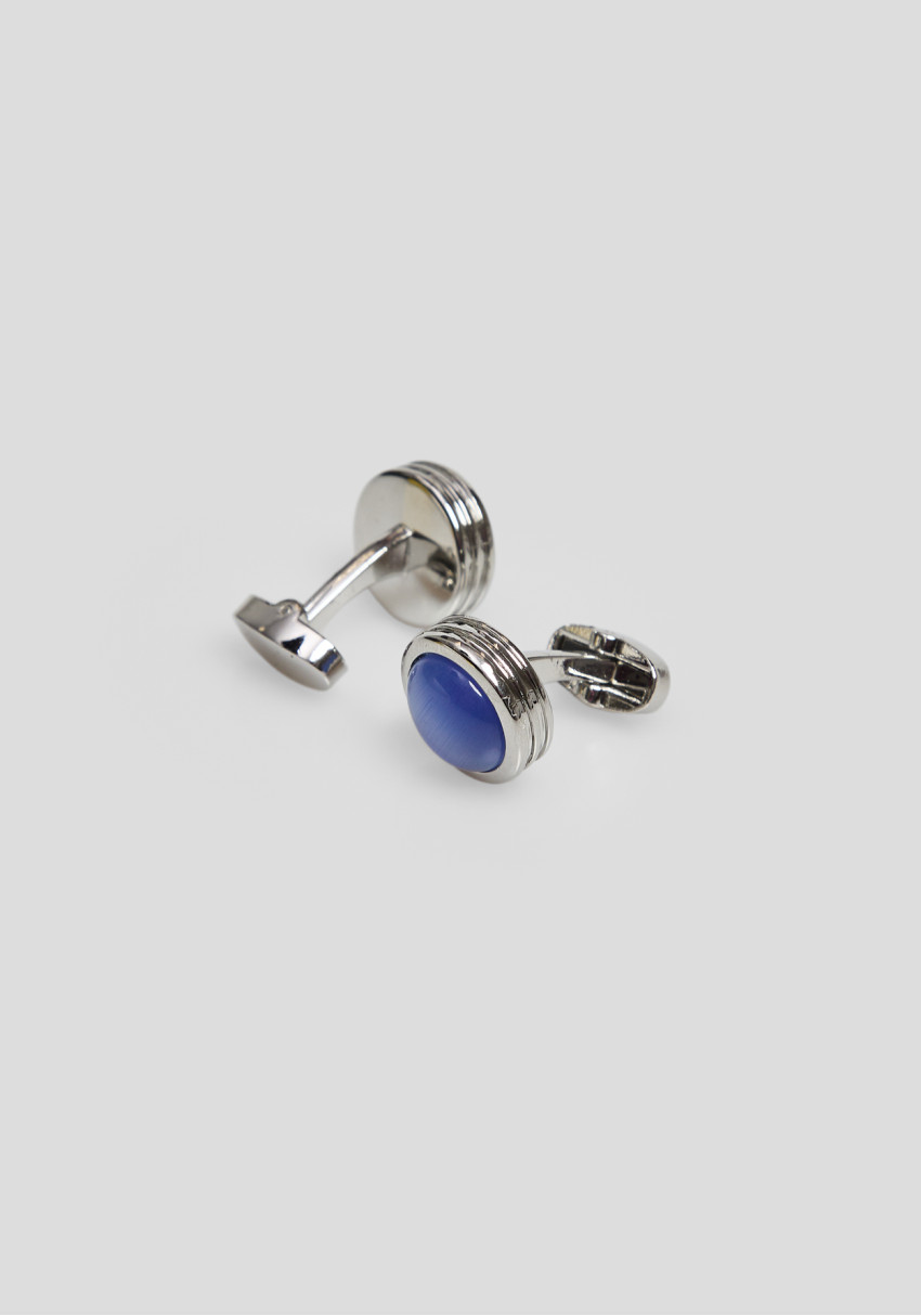 CLASSIC MEN'S CUFFLINKS BLUE ROUND, Photo 1