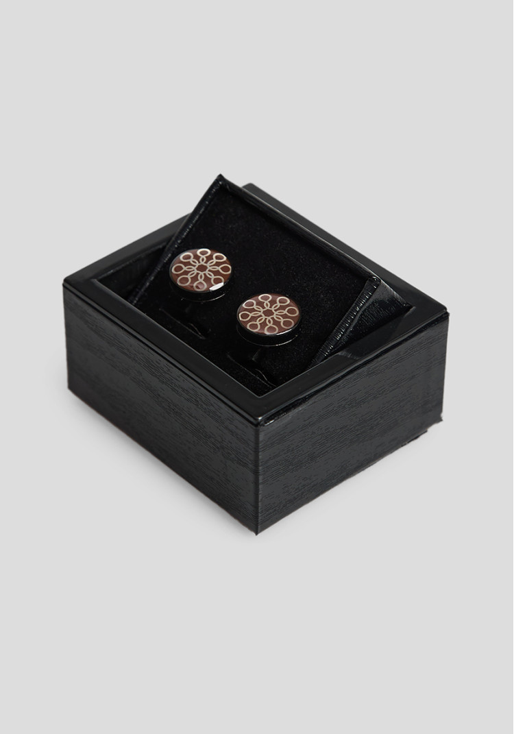 CLASSIC MEN'S CUFFLINKS BROWN ROUND, Photo 1