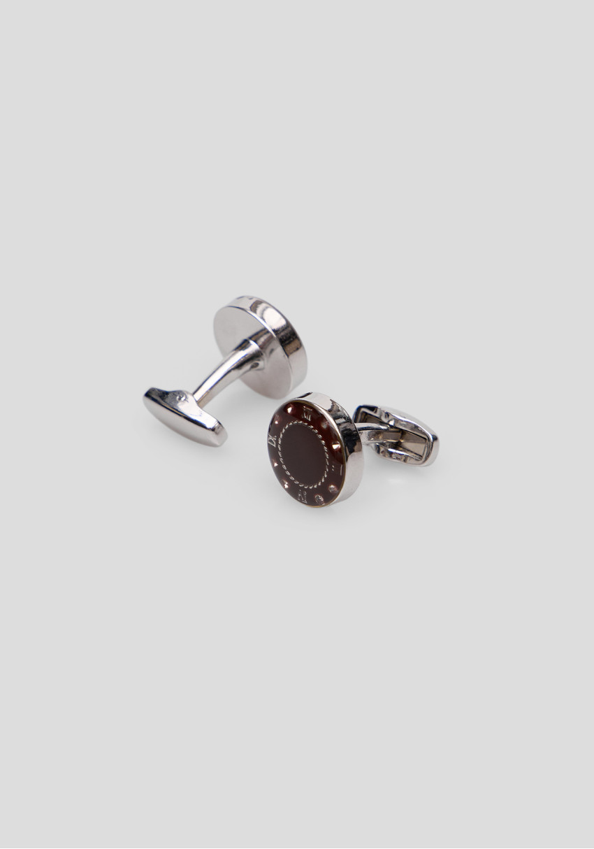 CLASSIC MEN'S CUFFLINKS BROWN ROUND, Photo 1