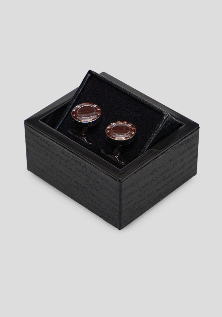 CLASSIC MEN'S CUFFLINKS BROWN ROUND, Photo 1