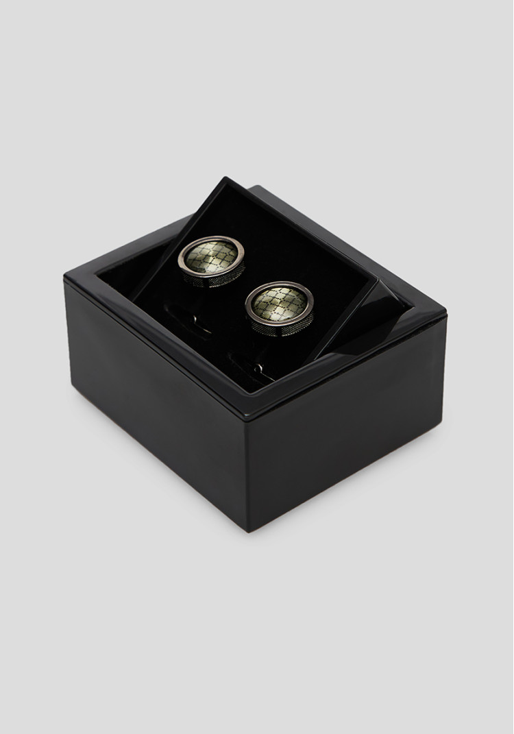 CLASSIC MEN'S CUFFLINKS ROUND OLIVE, Photo 1