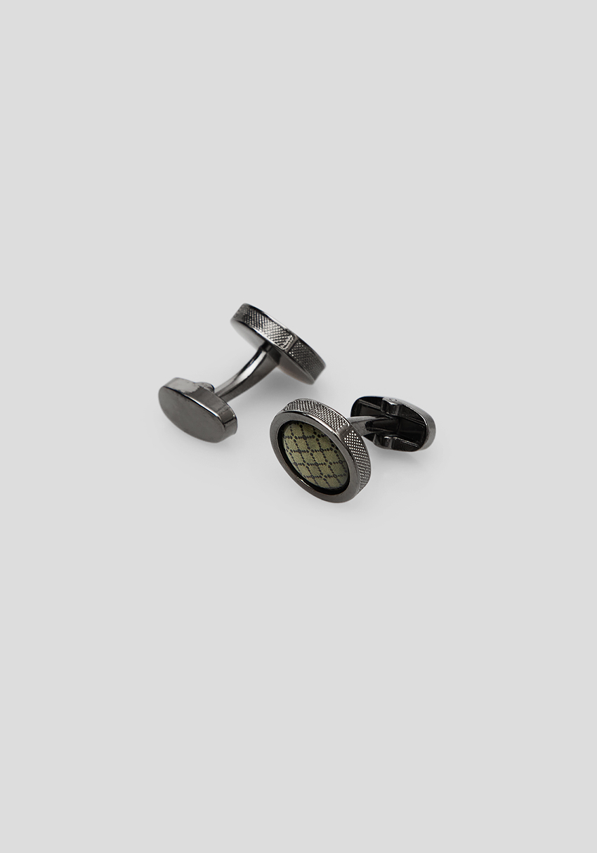 CLASSIC MEN'S CUFFLINKS ROUND OLIVE, Photo 1