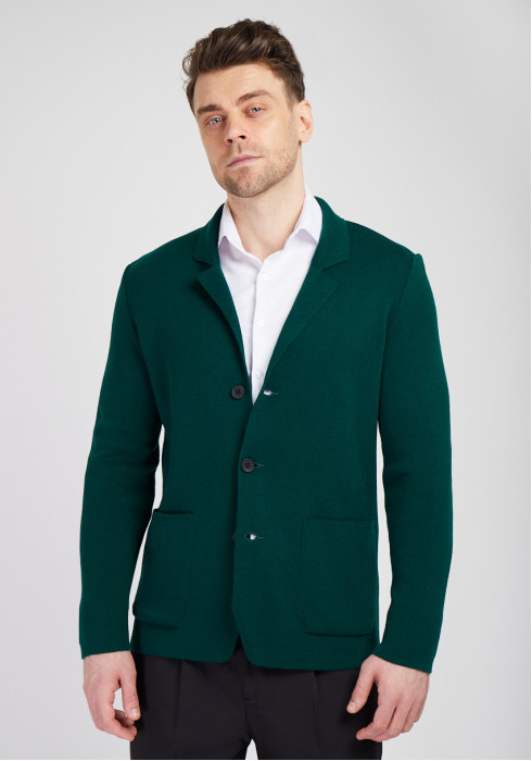 КЛАСИЧНИЙ ЧОЛОВІЧИЙ КАРДИГАН ТЕМНО-ЗЕЛЕНИЙ