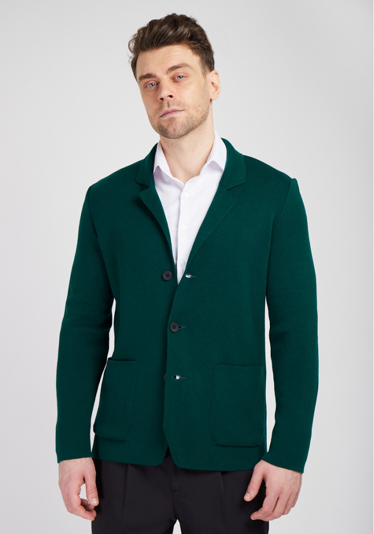 КЛАСИЧНИЙ ЧОЛОВІЧИЙ КАРДИГАН ТЕМНО-ЗЕЛЕНИЙ