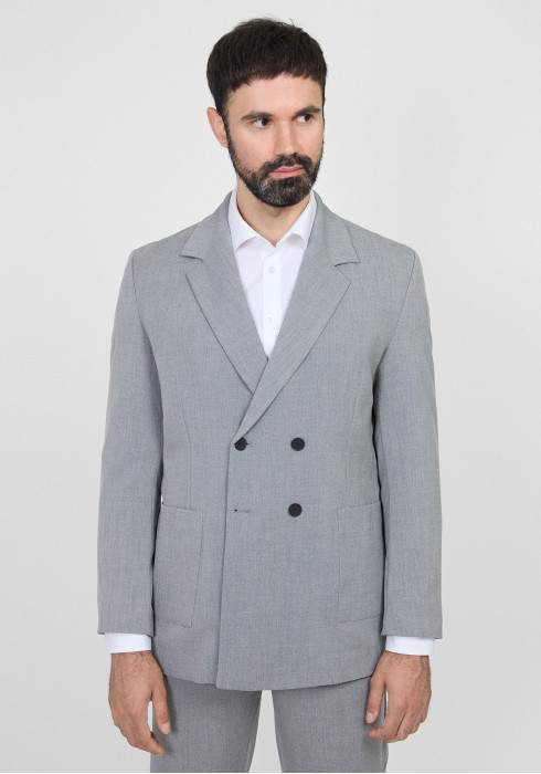 КЛАСИЧНИЙ ЧОЛОВІЧИЙ КОСТЮМ ДВІЙКА СІРИЙ ДВОБОРТНИЙ ОВЕРСАЙЗ
