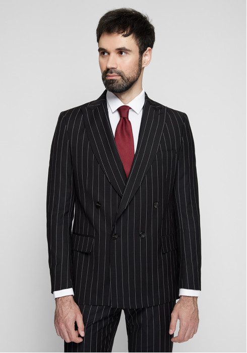 КЛАСИЧНИЙ ЧОЛОВІЧИЙ КОСТЮМ ДВОБОРТНИЙ ЧОРНИЙ В БІЛУ СМУЖКУ