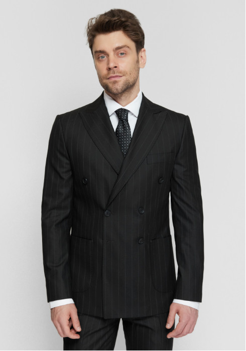 КЛАСИЧНИЙ ЧОЛОВІЧИЙ КОСТЮМ ДВОБОРТНИЙ ЧОРНИЙ В СМУЖКУ