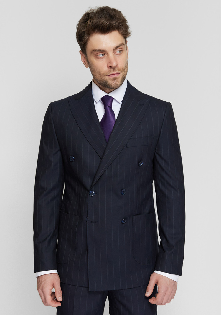 КЛАСИЧНИЙ ЧОЛОВІЧИЙ КОСТЮМ ДВОБОРТНИЙ СИНІЙ В БЛАКИТНУ СМУЖКУ