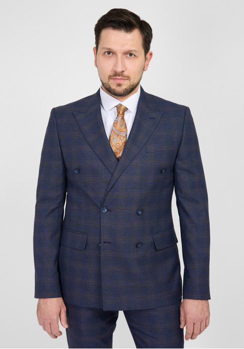 КЛАСИЧНИЙ ЧОЛОВІЧИЙ КОСТЮМ ДВОБОРТНИЙ ТЕМНО-СИНІЙ В КЛІТИНКУ