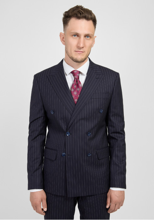 КЛАСИЧНИЙ ЧОЛОВІЧИЙ КОСТЮМ ДВОБОРТНИЙ ТЕМНО-СИНІЙ В СМУЖКУ