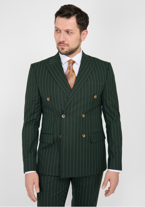 КЛАСИЧНИЙ ЧОЛОВІЧИЙ КОСТЮМ ДВОБОРТНИЙ ЗЕЛЕНИЙ В СМУЖКУ