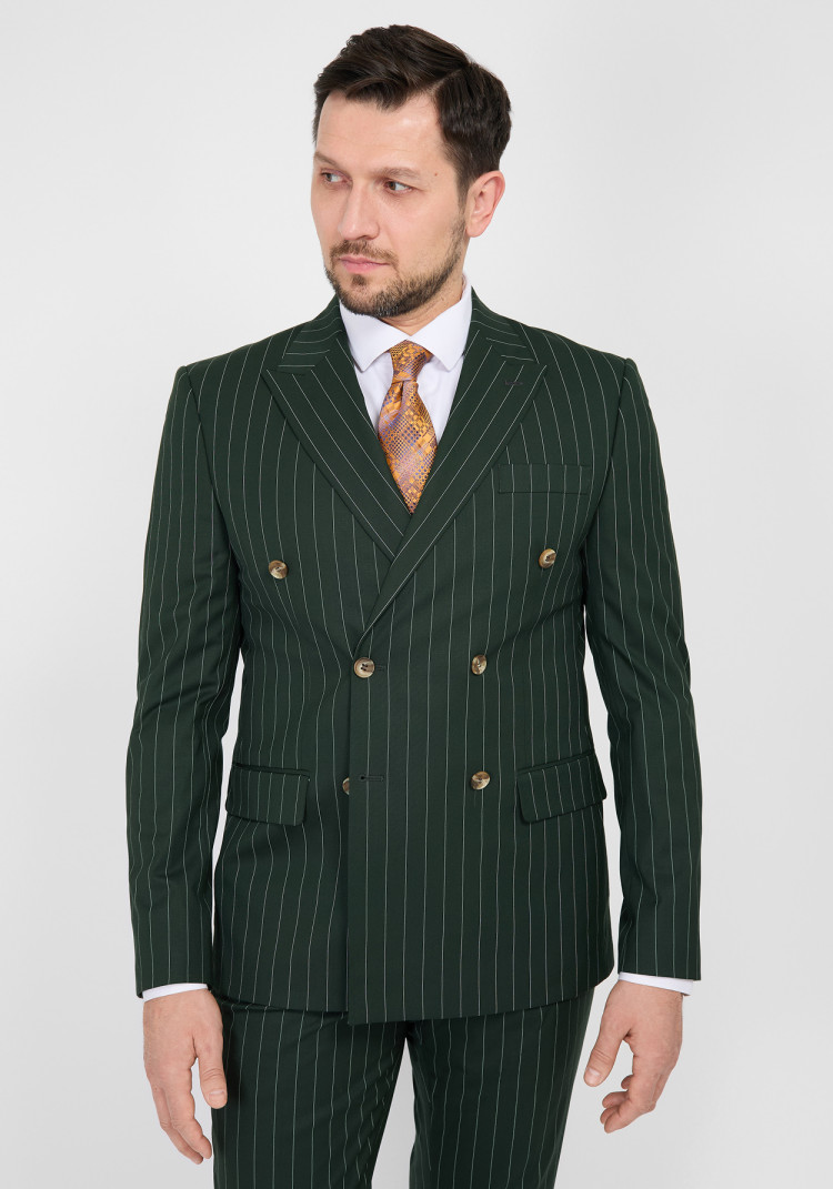 КЛАСИЧНИЙ ЧОЛОВІЧИЙ КОСТЮМ ДВОБОРТНИЙ ЗЕЛЕНИЙ В СМУЖКУ