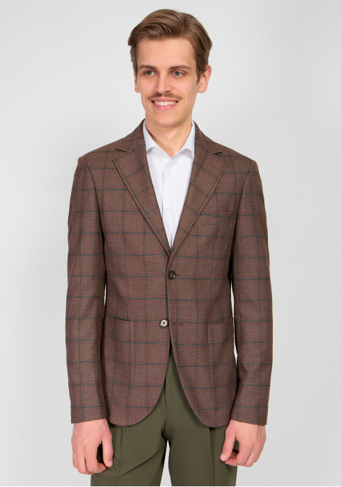 КЛАСИЧНИЙ ЧОЛОВІЧИЙ  ПІДЖАК КОРИЧНЕВИЙ В КЛІТИНКУ