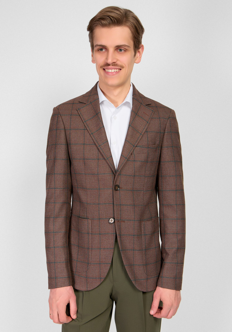 КЛАСИЧНИЙ ЧОЛОВІЧИЙ  ПІДЖАК КОРИЧНЕВИЙ В КЛІТИНКУ