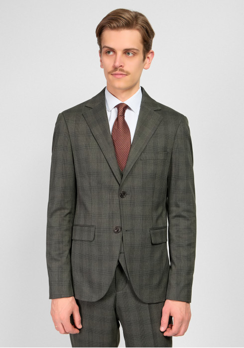 КЛАСИЧНИЙ ЧОЛОВІЧИЙ КОСТЮМ ОДНОБОРТНИЙ ТРІЙКА ТЕМНО-ЗЕЛЕНИЙ В КЛІТИНКУ
