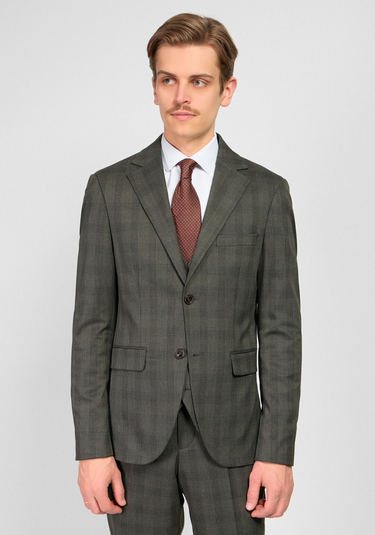 КЛАСИЧНИЙ ЧОЛОВІЧИЙ КОСТЮМ ОДНОБОРТНИЙ ТРІЙКА ТЕМНО-ЗЕЛЕНИЙ В КЛІТИНКУ 
