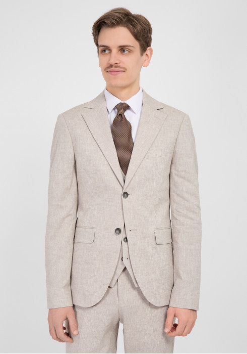 КЛАСИЧНИЙ ЧОЛОВІЧИЙ КОСТЮМ ТРІЙКА БЕЖЕВИЙ ОДНОТОННИЙ