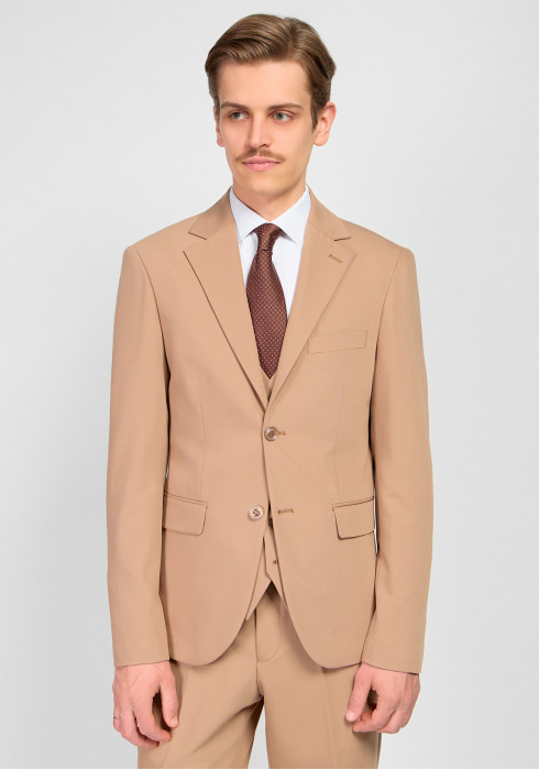 КЛАСИЧНИЙ ЧОЛОВІЧИЙ КОСТЮМ ТРІЙКА БЕЖЕВИЙ ОДНОТОННИЙ 