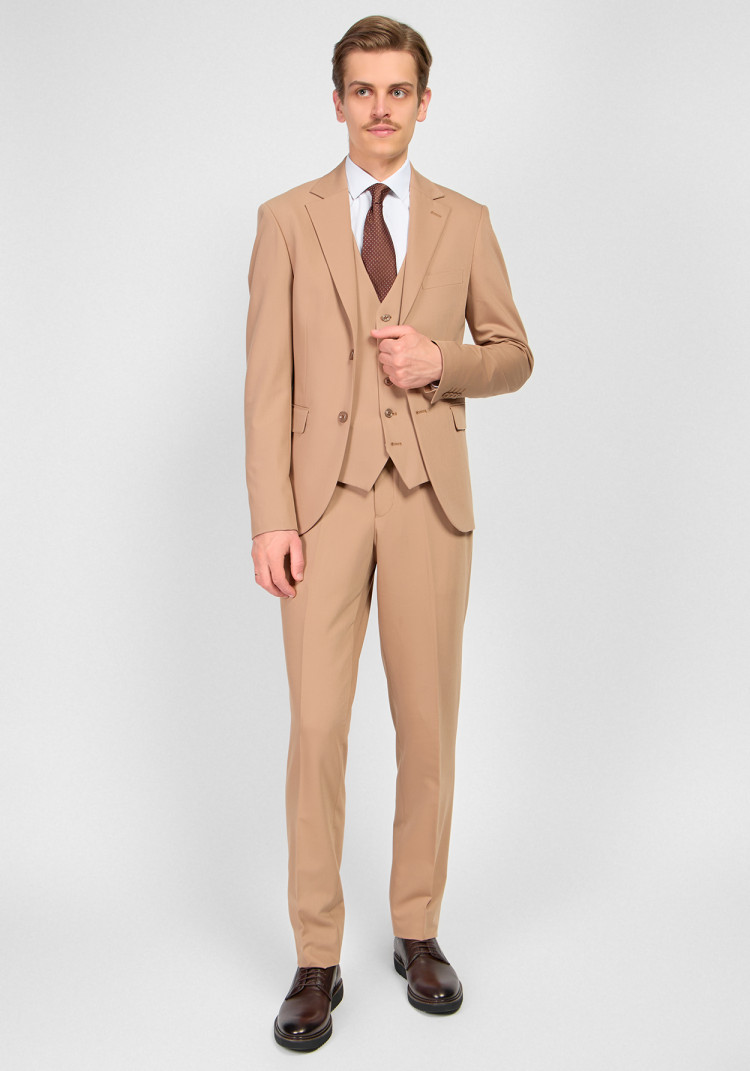 КЛАСИЧНИЙ ЧОЛОВІЧИЙ КОСТЮМ ТРІЙКА БЕЖЕВИЙ ОДНОТОННИЙ, Фото 1