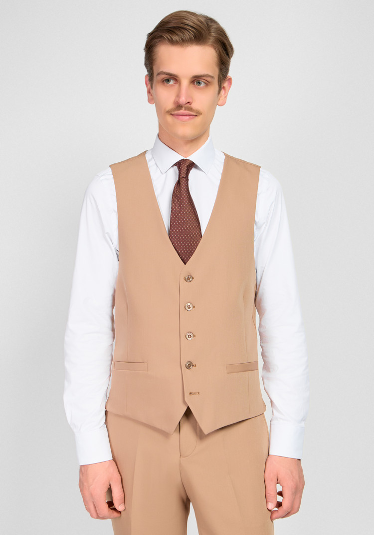 КЛАСИЧНИЙ ЧОЛОВІЧИЙ КОСТЮМ ТРІЙКА БЕЖЕВИЙ ОДНОТОННИЙ, Фото 3