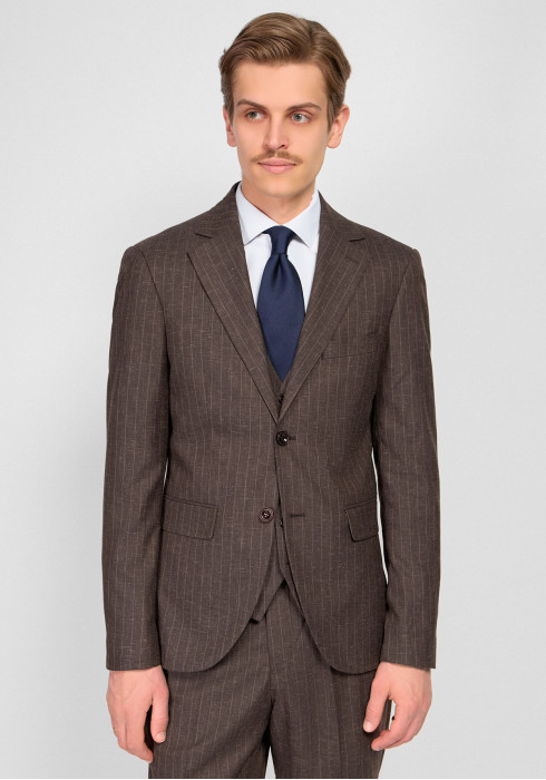 КЛАСИЧНИЙ ЧОЛОВІЧИЙ КОСТЮМ ТРІЙКА КОРИЧНЕВИЙ В СМУЖКУ
