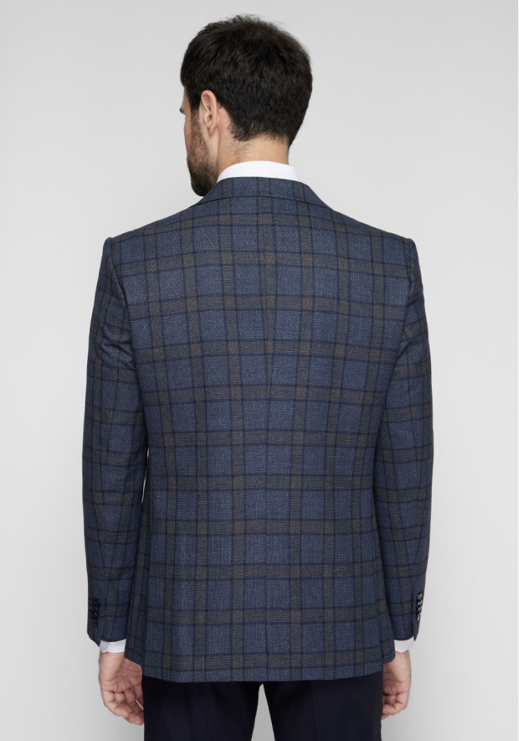 CLASSIC MEN'S THREE-SUIT BLUE WITH BROWN CHECK, Photo 3