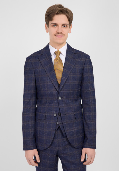 КЛАСИЧНИЙ ЧОЛОВІЧИЙ КОСТЮМ ТРІЙКА СИНІЙ В КОРИЧНЕВУ КЛІТИНКУ